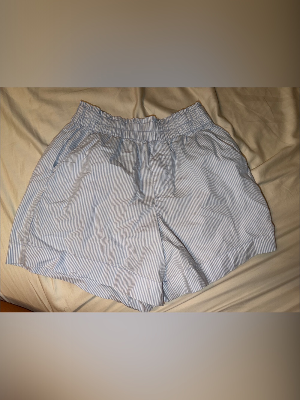 aerie Light Blue & White Striped High-Waist Shorts